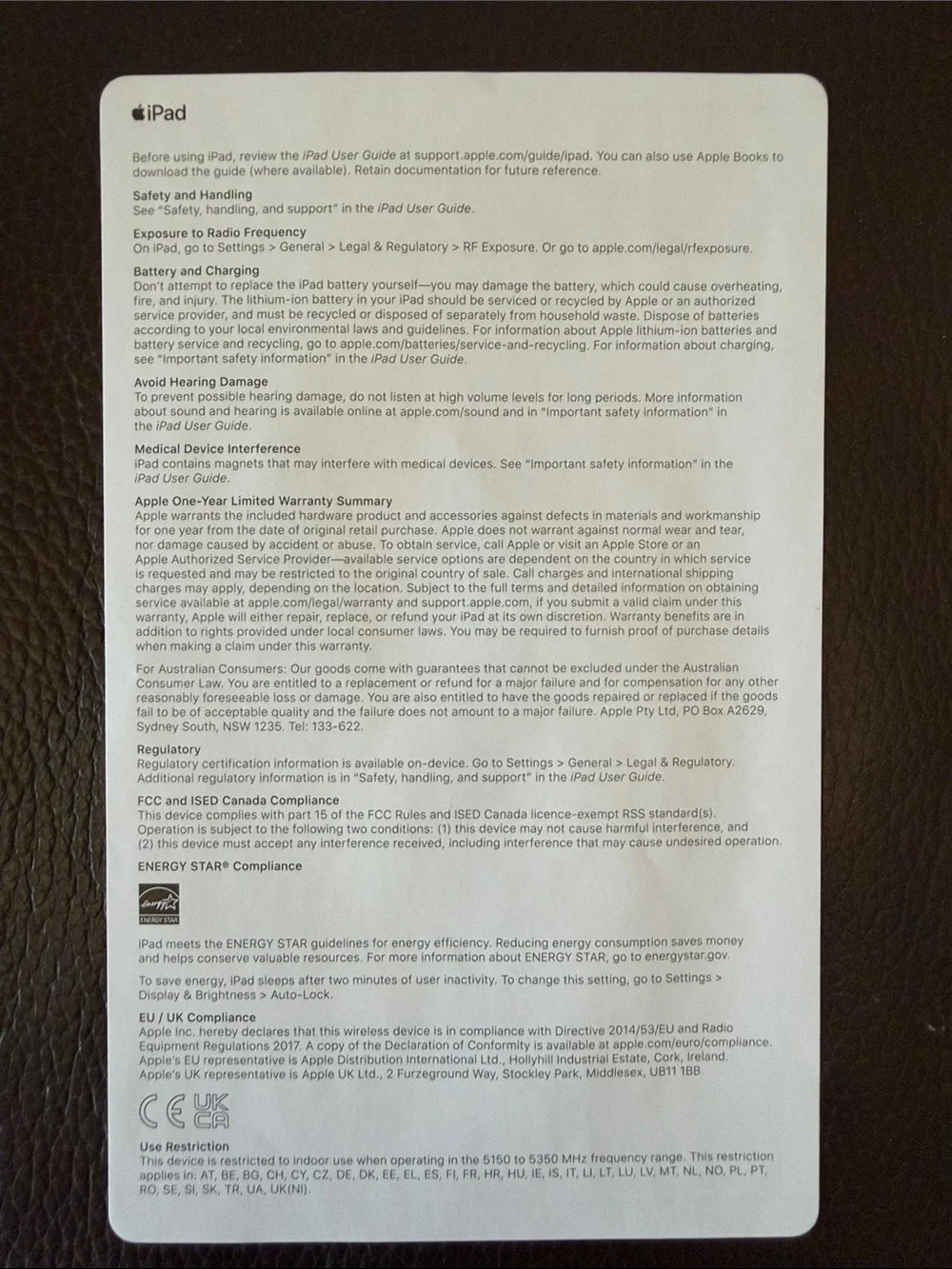 Apple iPad Air Box Only *NO iPad* 4th Generation Wi-Fi - Apple Decals & Pamphlet